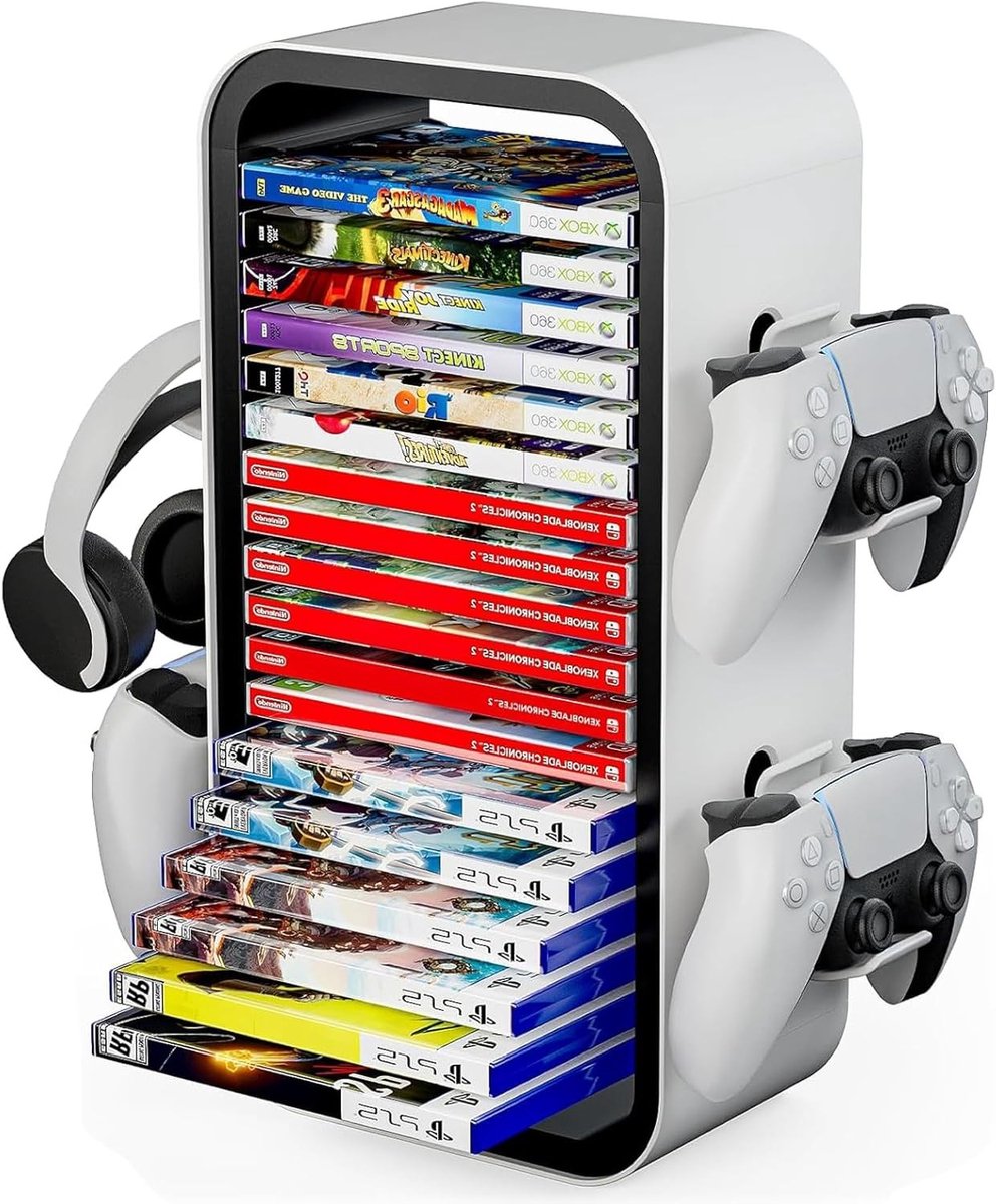 Game Storage Tower met 4 Controllerhouders voor 18 Games - Universele Gamehouder voor PS5, PS4, Xbox en Nintendo Switch