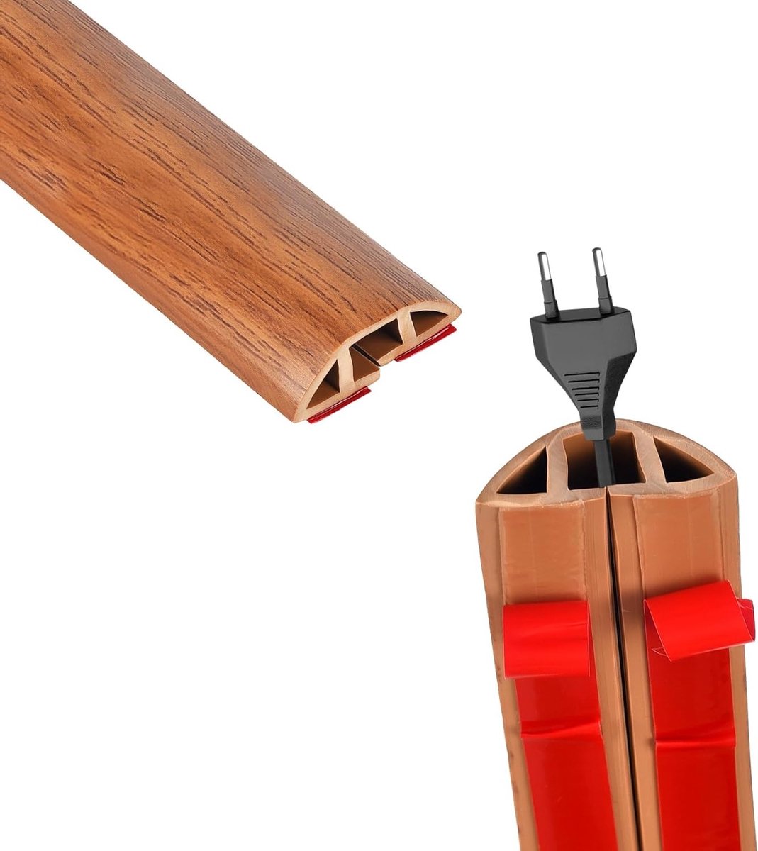 Kabelgoot voor Vloerbedekking - Zelfklevende Kabelbescherming voor Thuis en Kantoor - Bruin Houtnerf, Geschikt voor Binnen en Buiten, 1m x 30mm