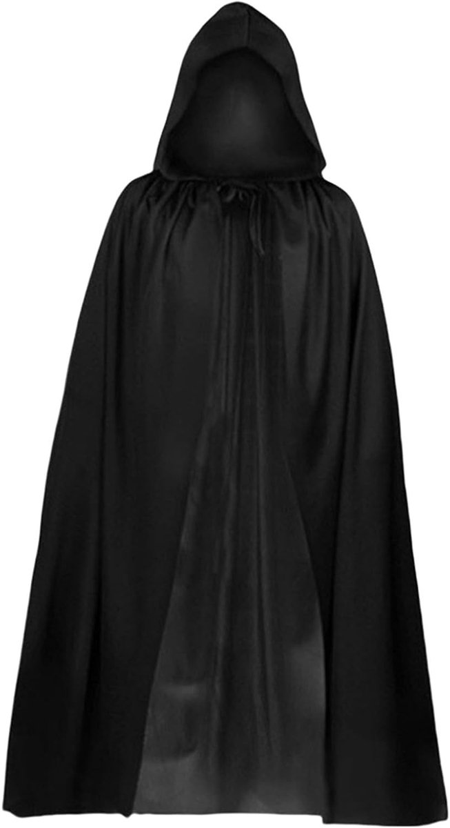 Lang Zwart Cape met Kap voor Halloween - Accessoires voor Volwassenen, Heks, Vampier, Carnaval, Cosplay Kostuum Party