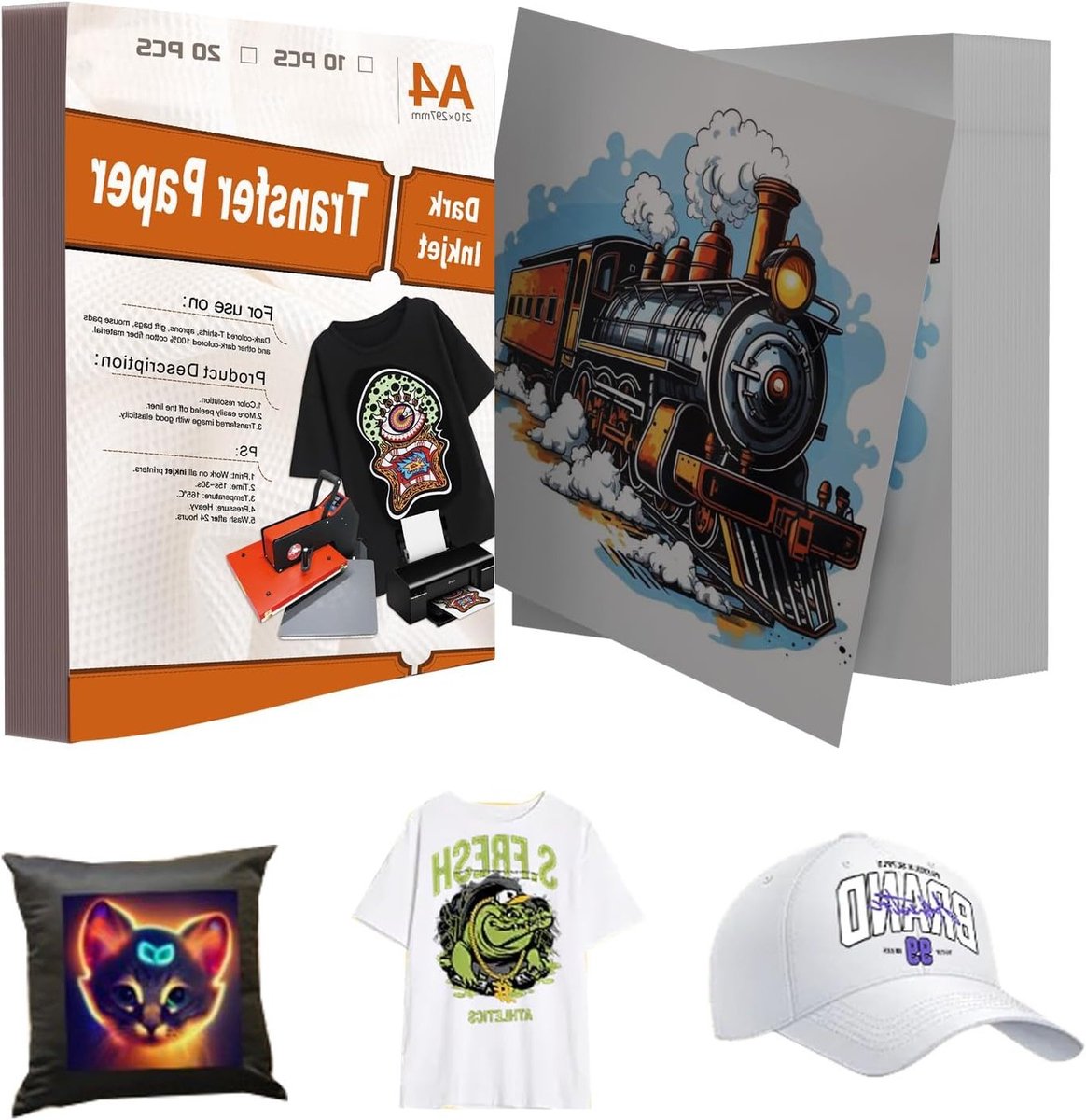 A4 Transferpapier voor Donkere Kleur, Geschikt voor Inkjet en Laserprinters, Ideaal voor T-Shirts en Textiel (20 Vellen)