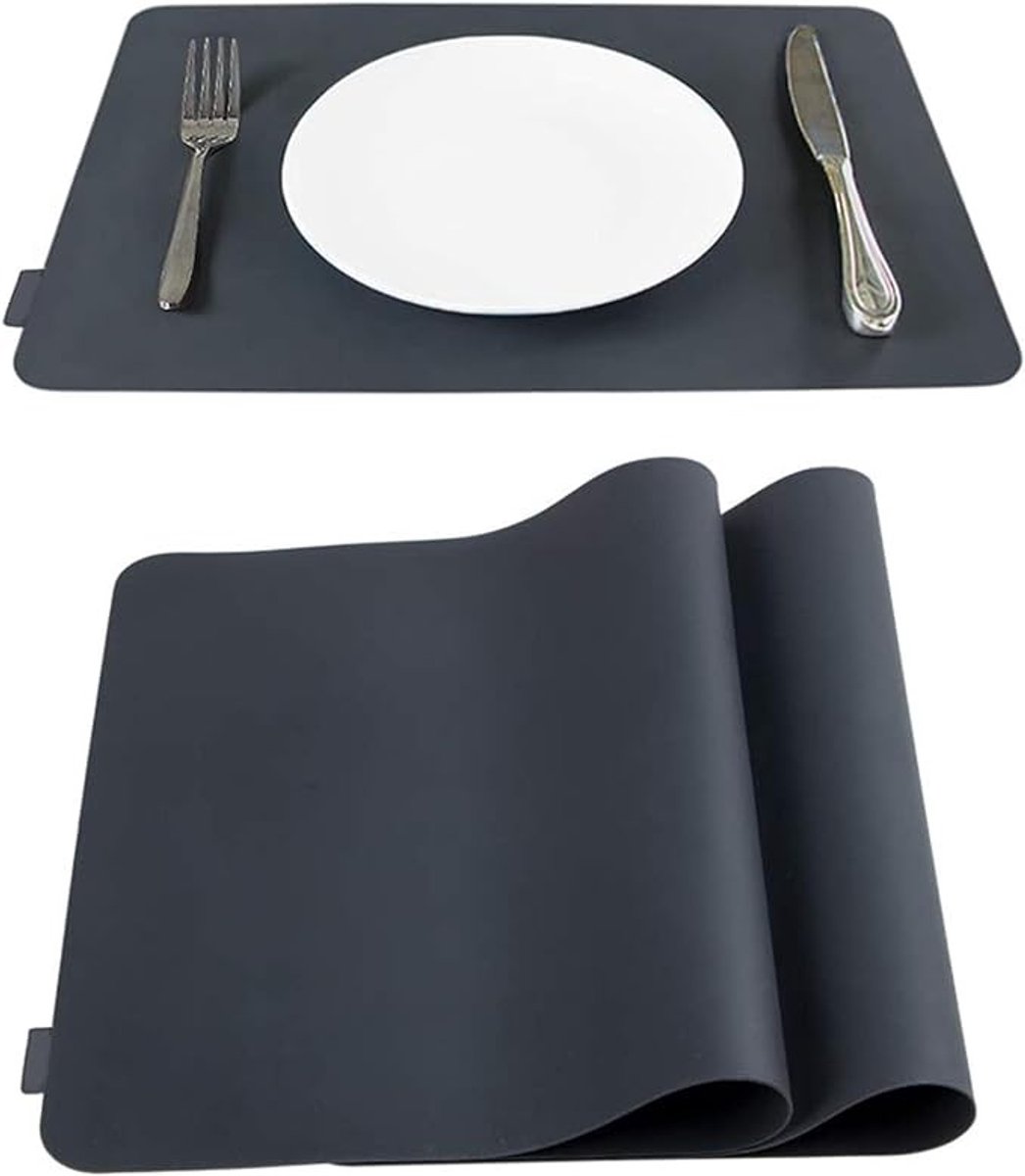 Siliconen placemat set 2 stuks - antislip tafelmat - 44,5 x 29 cm - zwart
