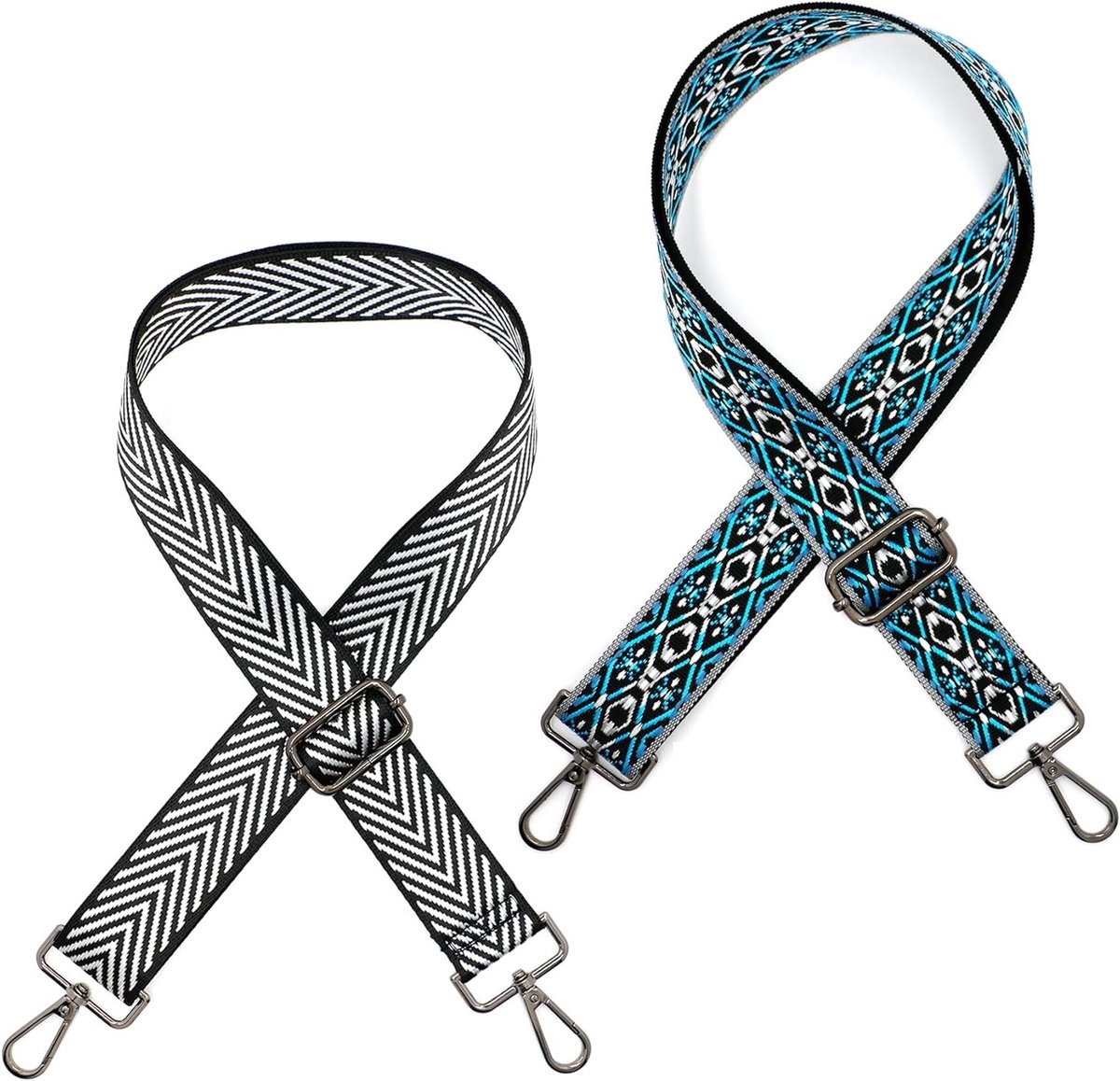 Brede Schouderband voor Tassen, 3.8 cm, Verstelbare Boho Tasriem met Karabijnhaak, Ideaal voor Handtassen en Schoudertassen (Zwart) - 2 Stuks