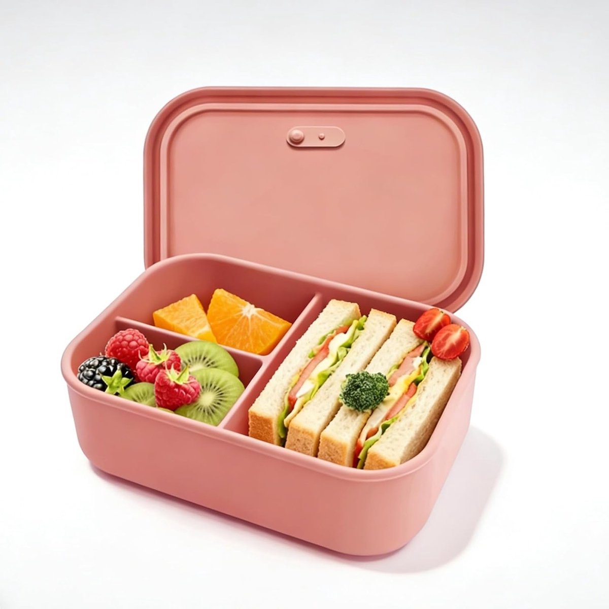 Lunchbox met vakken voor school, BPA-vrij en vaatwasmachinebestendig, ideale broodtrommel voor kinderen in stofblauw en lichtroze, perfect voor gezonde snacks en maaltijden