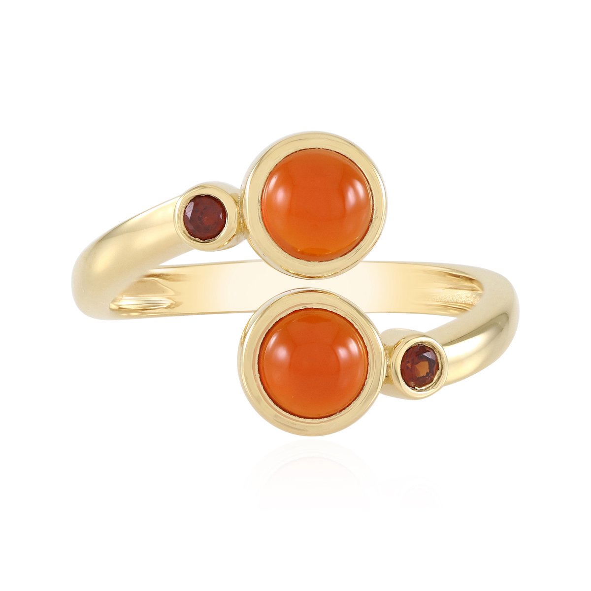 Cavill - Zilveren Damesring 925 Sterling - 1,17 ct Carneool & Indische Granaat - Elegante Ronde Cabochon Edelstenen - Verstelbaar & Modern