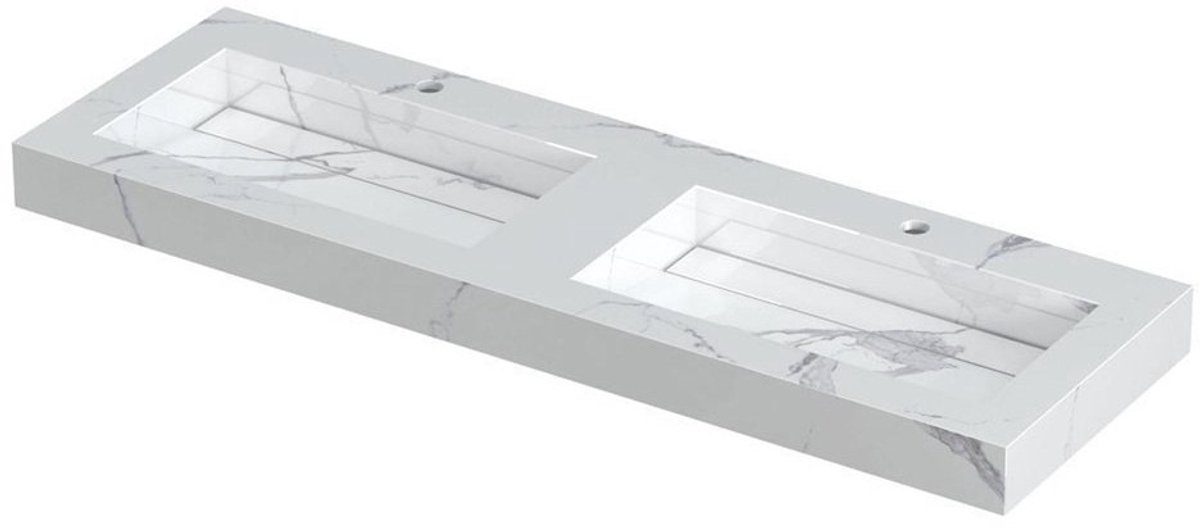 Ink Pitch dubbele meubelwastafel 140x45cm keramische slab - 2 kraangaten - Statuario