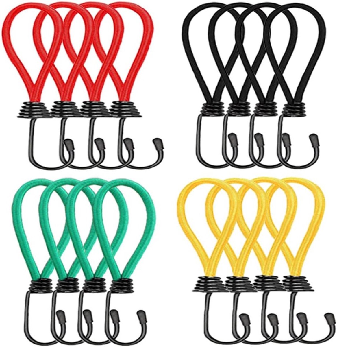 Set van 16 Elastische Tensioners met Haken, Ideaal voor Tent, Zeil en Zonnescherm Accessoires, Duurzaam en Flexibel Rubber voor Optimale Spanning