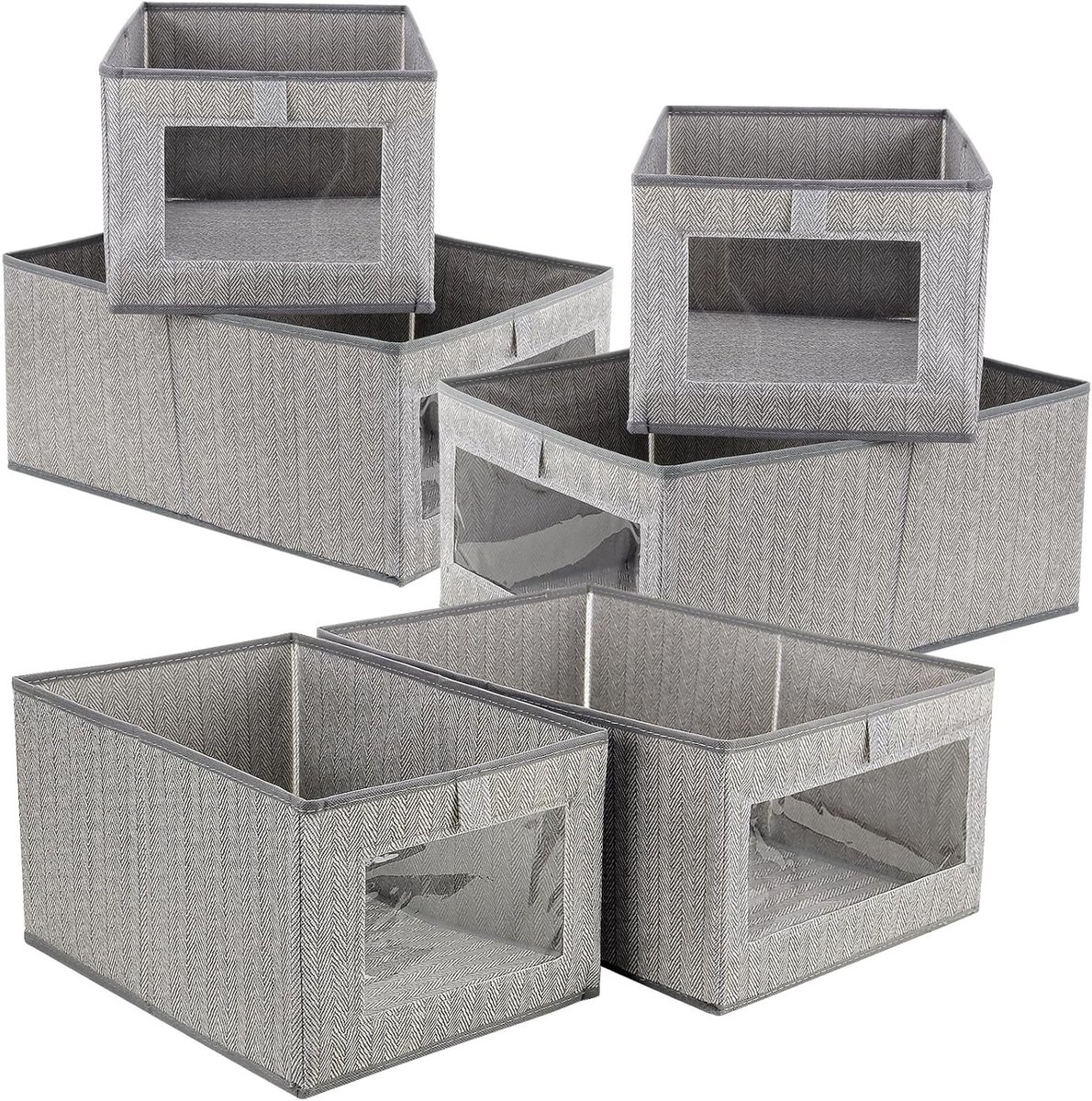 Set van 6 Vouwbare Opbergdozen voor Kleding met Doorzichtig Venster, 2 Maten voor Kleding en Snacks, Ideaal voor Organisatie in de Kledingkast