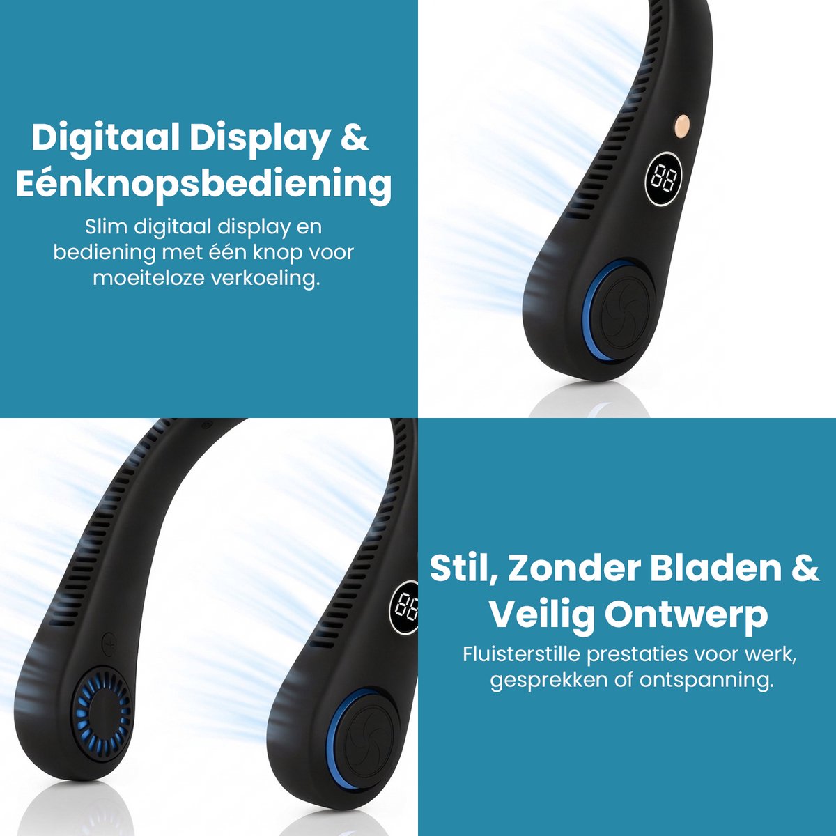 Twenty4seven® Nek Ventilator - Draagbare Nekventilator met Koeling - Mini Nek Fan - Gezichtsventilator & Handventilator - Portable Neck Fan met 5 Standen — afbeelding 5