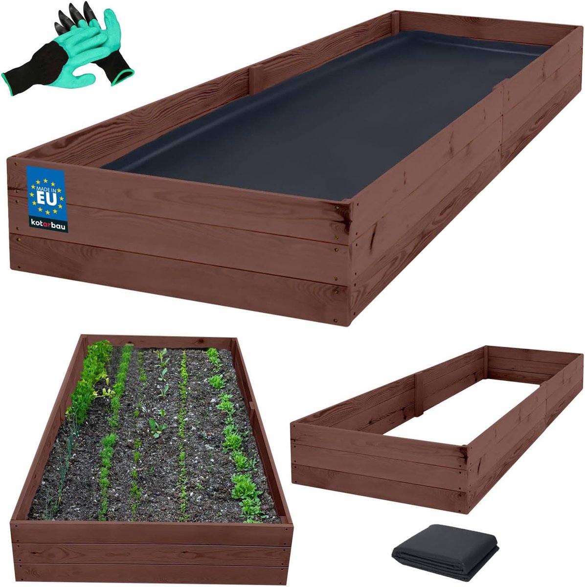 Houten Bloembak - Plantenbak Verhoogd - Tuinieren Buiten - Geïmpregneerd Hout - 200x100x27cm - Bruin