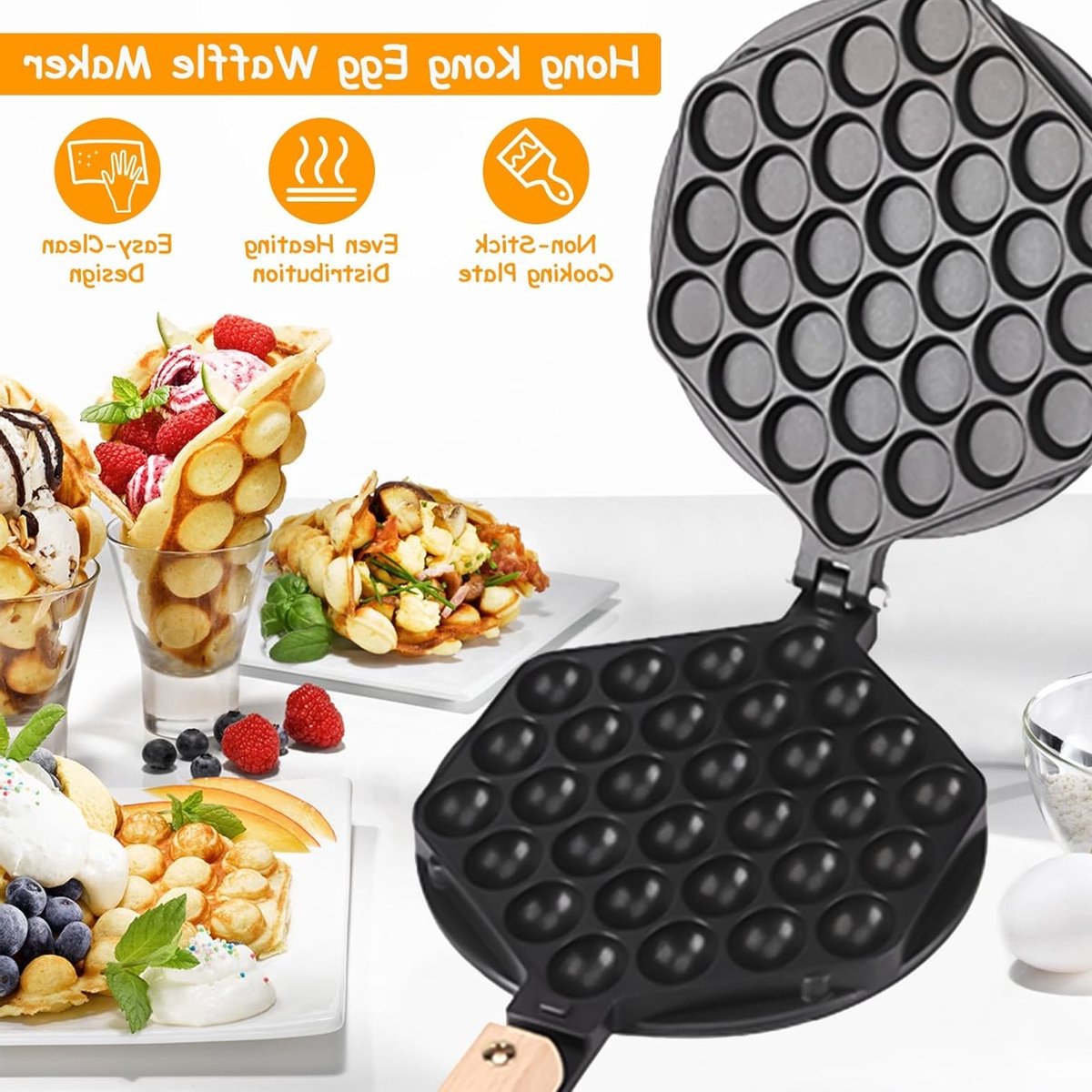 Dailygoods - Wafelijzer - Anti-aanbak Bakvorm - Ideaal voor Ei Bubble Wafels - Roestvrij Staal - Compact en Duurzaam - Thuis en Commercieel Gebruik - — cadeau in Cadeau-ideeën - foto 3