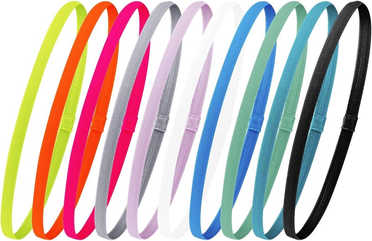 Elastische en Antislip Sport Haarbanden - Set van 10 voor Yoga, Hardlopen en Voetbal - Dunne Sporthoofdbanden voor Dames, Heren en Kinderen
