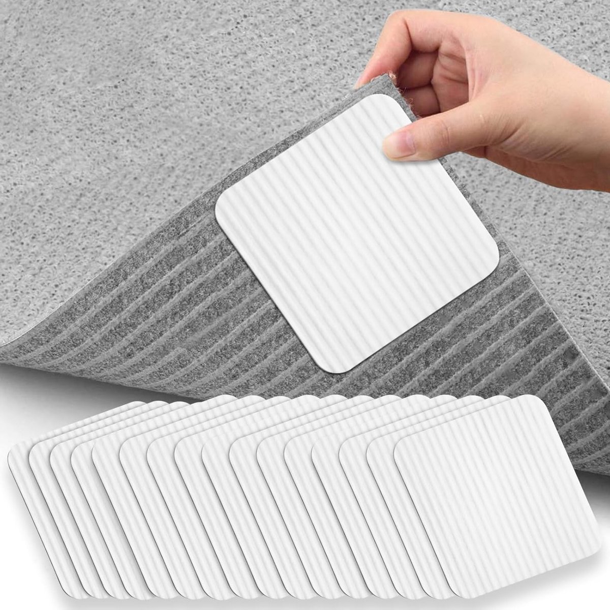 Antislip Tapijt Tape - Griptape Vloerkleed - Veilig Huis - Wasbaar Herbruikbaar - 16 Stuks 10x10cm - Wit