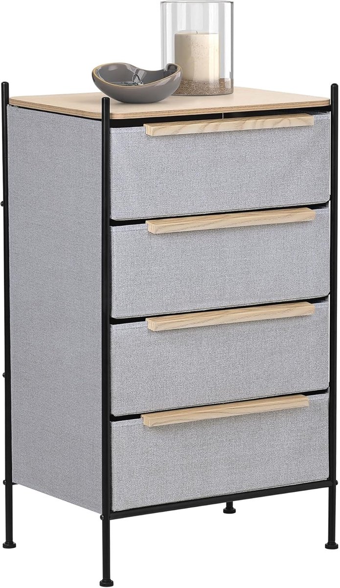 Ladekast met lades - Opbergmeubel commode - Woonkamer slaapkamer - Met metalen frame - 58x98x425 cm - Grijs houtlook
