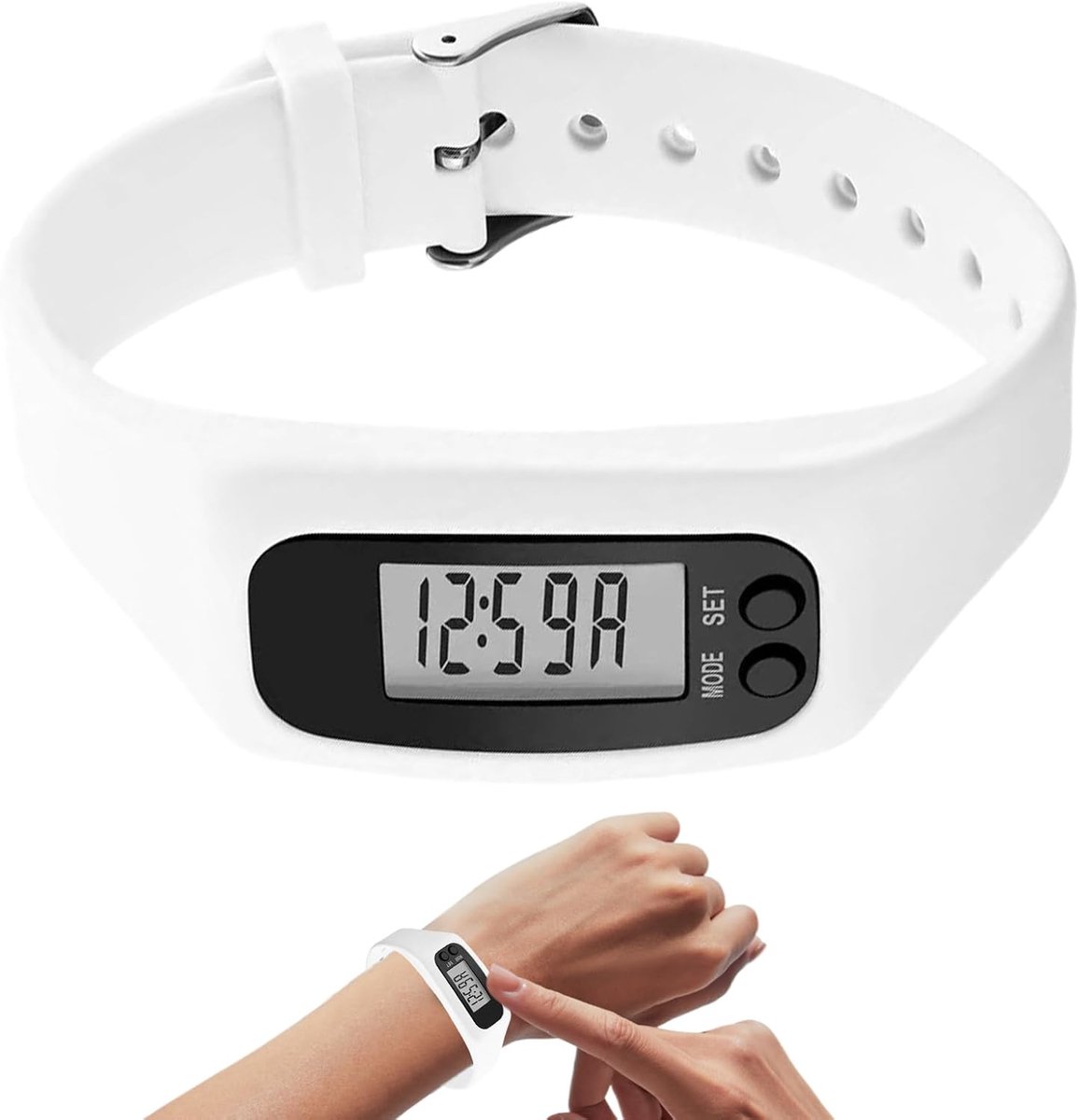 Stappenteller Horloge - Activity Tracker - Dagelijkse Activiteit Meten - Groot LCD Scherm - 25x2.7cm - Wit