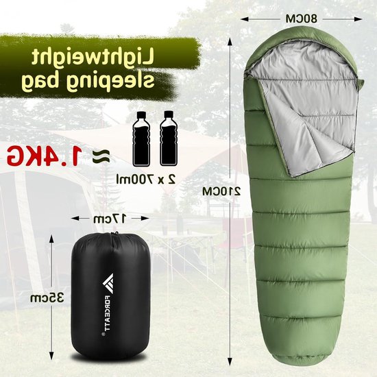 Slaapzak - Mummy slaapzak - Outdoor kamperen - Waterafstotend materiaal - 210 x 90 cm - Groen — afbeelding 3