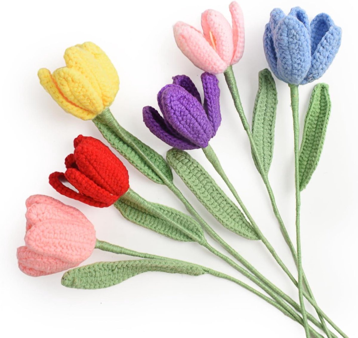 Gehaakte Tulpenbloemen - Gebreide Bloemen - Woondecoratie - Handgemaakt - 42 cm - Mix Kleu