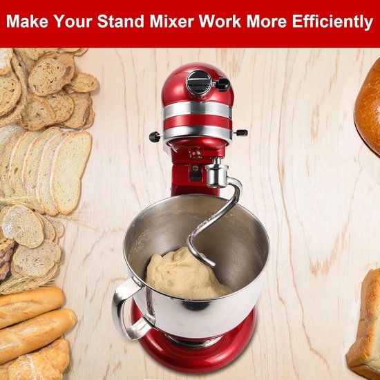 Deeg Haak Mixer - Broodhaak Keukenmachine - Deeg Kneden - Voedselveilig Roestvrij Staal - 4.5-5 Qt - Zilver — afbeelding 3