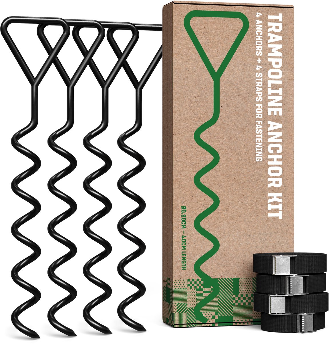 GardenGloss® Bodemanker Trampoline Set (4 Stuks) – 40 cm Robuuste Grondankers voor Trampolines – Indraaiankers voor Veilige Bevestiging in de Grond