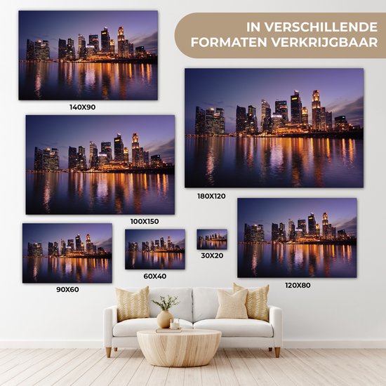 Canvas schilderij 150x100 cm - Wanddecoratie Singapore - Skyline - Water - Muurdecoratie woonkamer - Slaapkamer decoratie - Kamer accessoires - Schilderijen op canvas