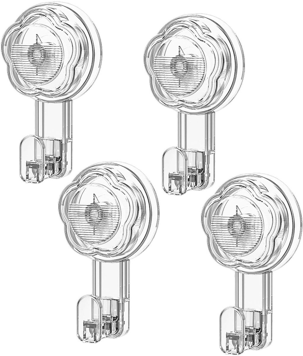 4 Stuks Zuignap Haken voor Badkamer, Sterke Herbruikbare Haken voor Handdoeken, Geen Boren Nodig, Geschikt voor Glas en Tegels, Tot 2.5kg Draagvermogen