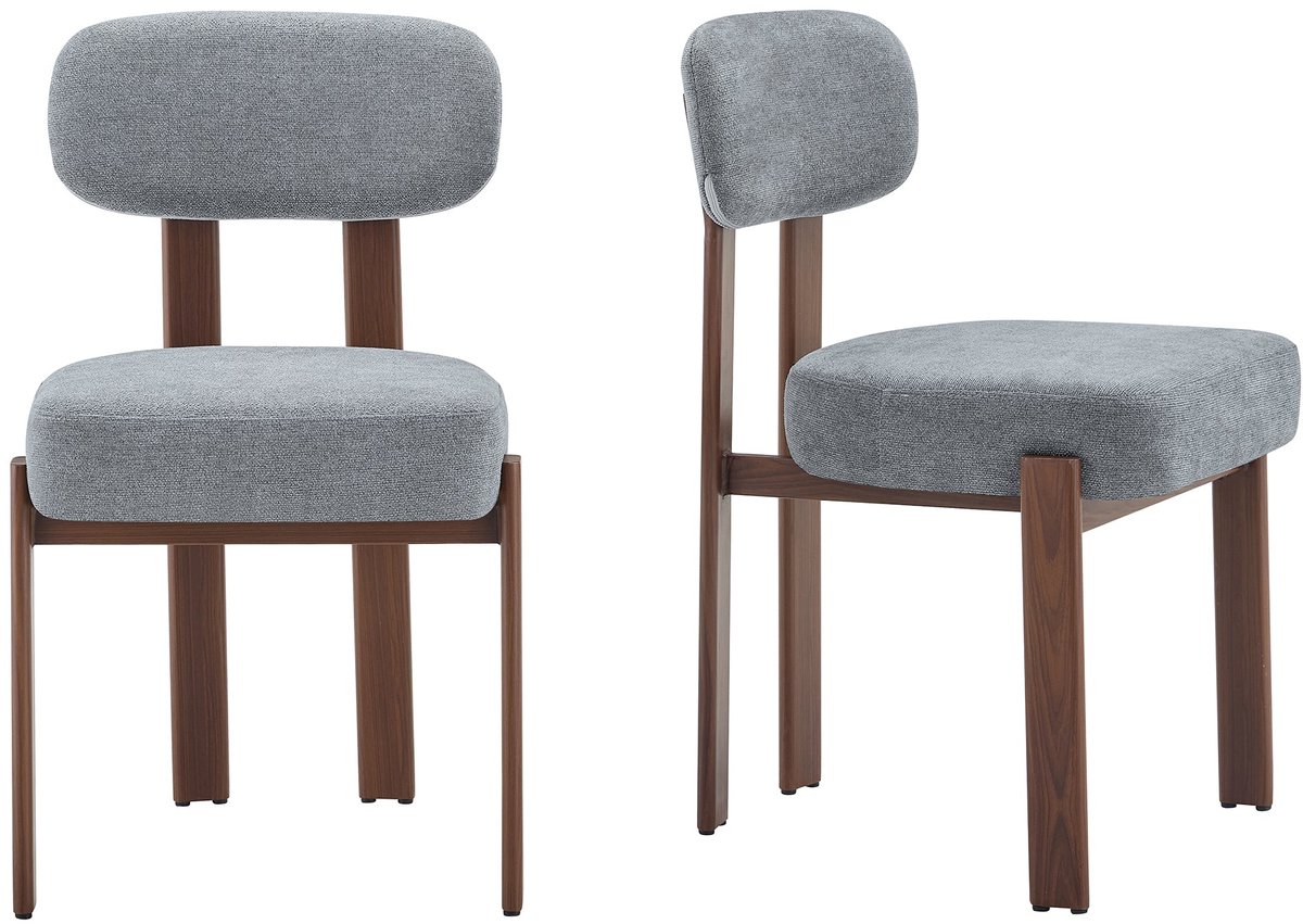 Merax Eetkamerstoelen Set van 2 - Stoffen Eetkamerstoel - Dik Gestoffeerd met Gebogen Rugleuning - Moderne Keukenstoelen - Grijs