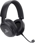 Zwarte draadloze gaming headset met PlayStation logo en flexibele microfoon, gedetailleerd.