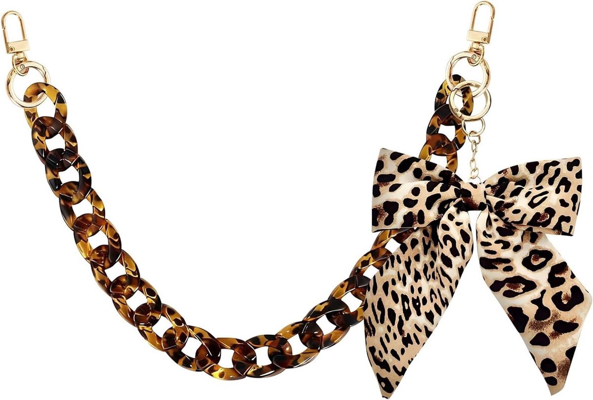 Decoratieve ketting met luipaardprint en strik voor heuptasjes, vintage handtasdecoratie en trendy accessoires voor dames, perfect als sleutelhanger en tasversiering