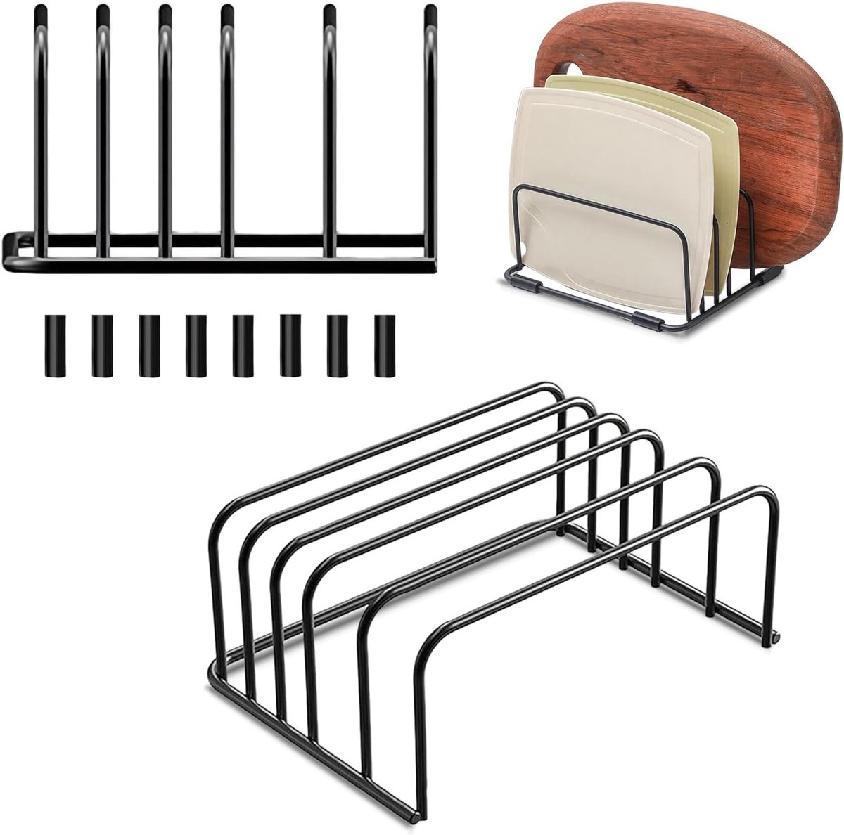Chopping Board Houder met 5 Slots, Ideaal voor Snijplanken, Pannen, en Keukenaccessoires, 2 Stuks, Zwart Design