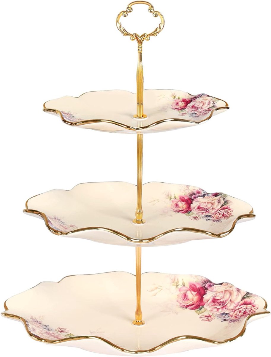 VIN® Fruit etagere - Fruitmand 3 Laags - Porselein - Fruitschaal - Staande Fruitmand Etagere - Metaal– Aardappelbak - Aanrecht Organiser - Fruitkistje