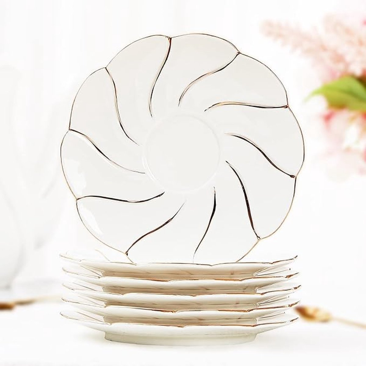 Set van 6 luxe theeschotels met gouden accenten, porselein, 15 cm