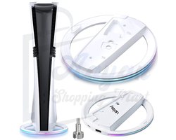 PS5 Standaard met LED – Verticale Stand voor PS5, PS5 Slim & PS5 Pro – Koeling & USB Poort – ps5 stand verticaal – ps5 – ps5 stand – ps5 pro – ps5 koeling stand – Stabiele Console Houder – gaming setup accessoires – wit – 87672