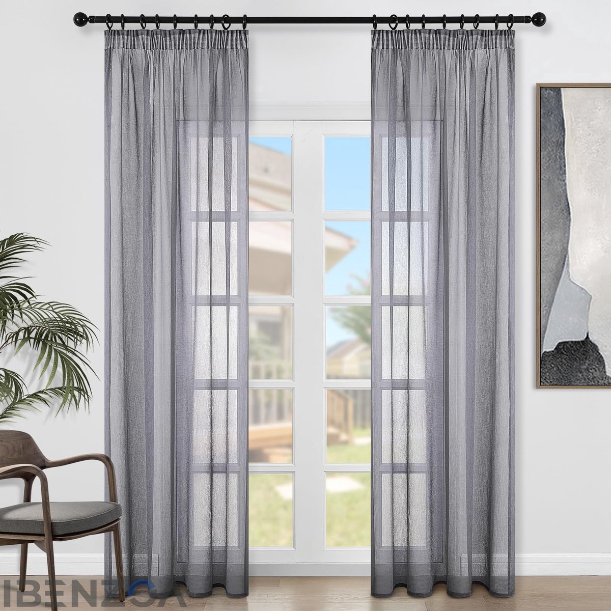 Ibenzoa Voile Gordijnen - Donkergrijs - 245x140 cm - Polyester - Effen