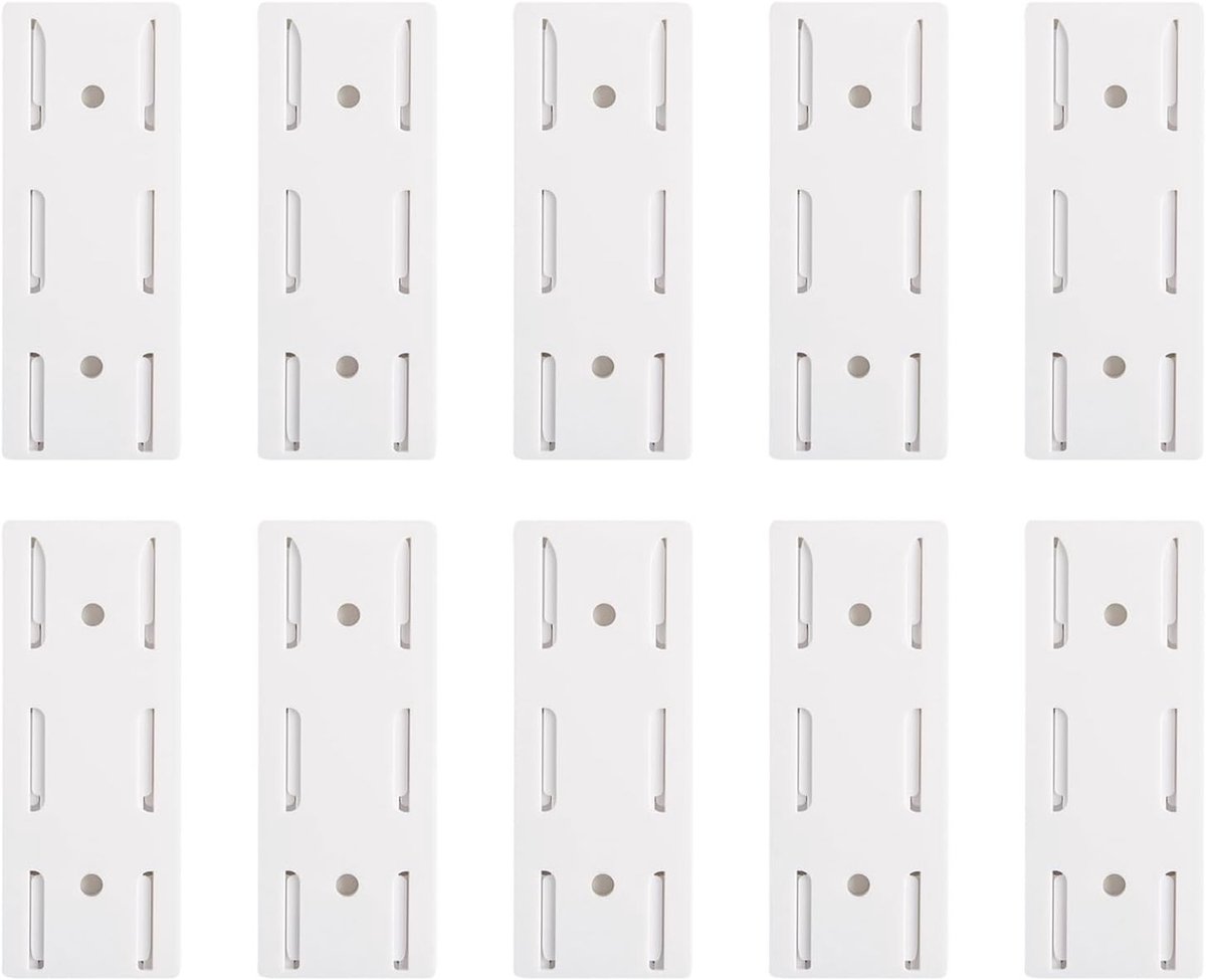 Set van 10 Zelfklevende Stekkerhouders zonder Boren, Meerdere Stopcontacten voor Thuis, Keuken en Kantoor (Wit)