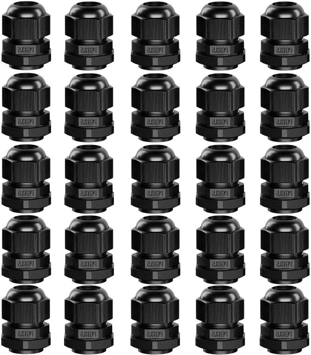 Premium Nylon Kabeldoorvoeren 25 Stuks, 6-12mm, Verstelbaar, IP68 Waterdicht, Connector voor Kabels en Elektronica