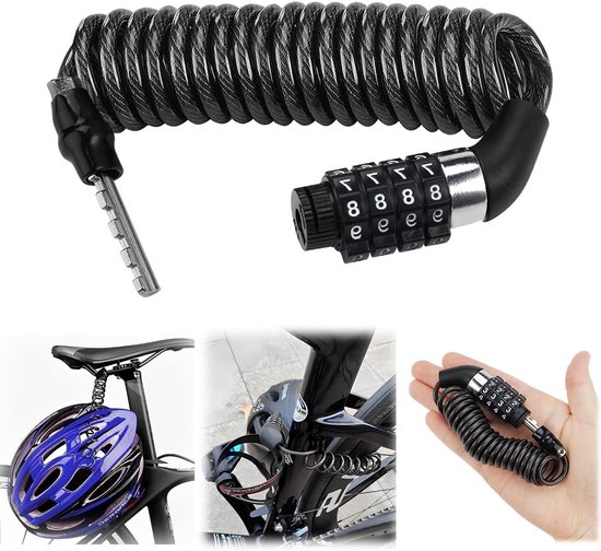 Veilige Combinatieslot voor Fietsen en Helmen - Compact en Lichtgewicht Kabelslot van Zinklegering en PVC voor Scooters, Kinderwagens en Motorhelmen