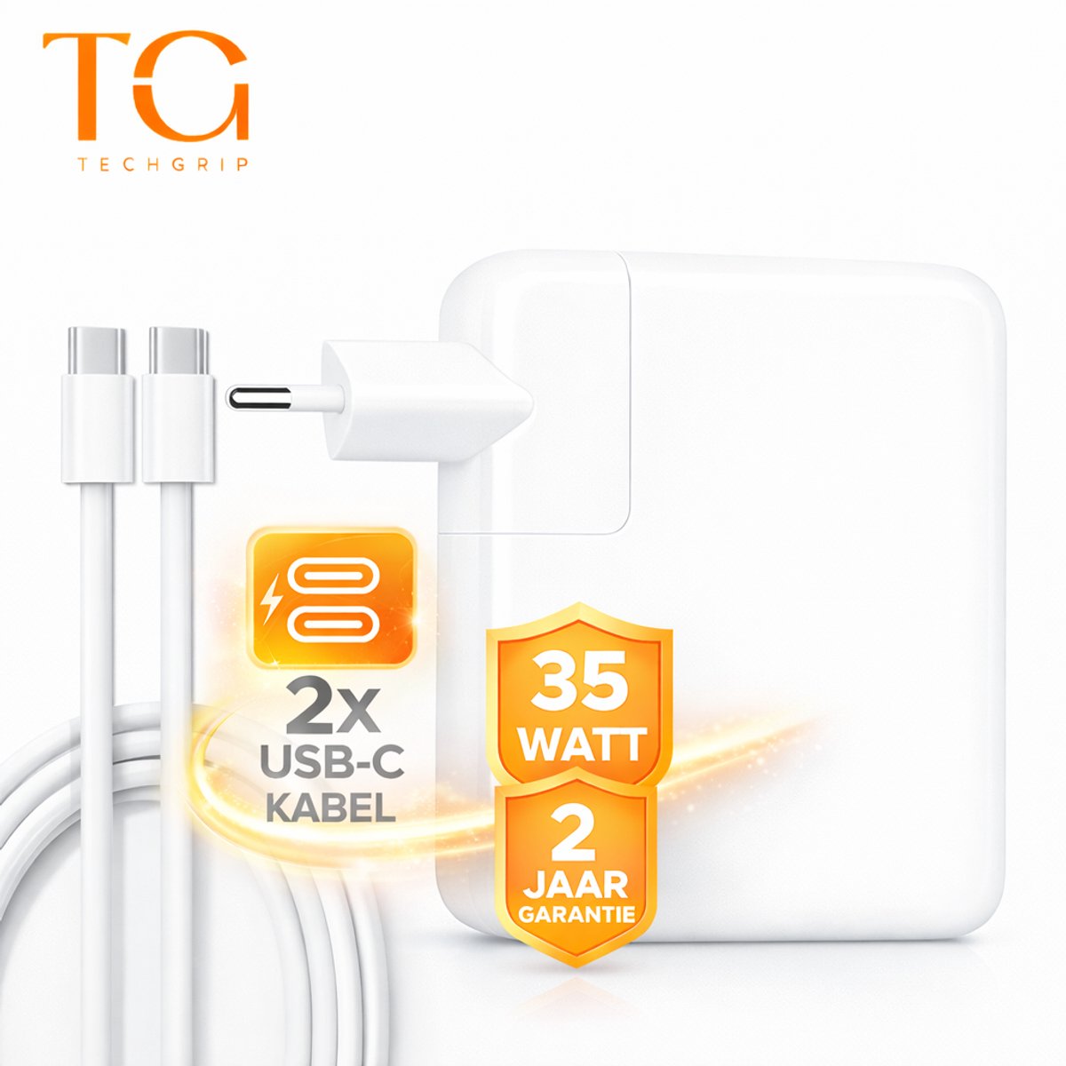 35W USB-C oplader dubbele poort met 2 USB-C naar USB-C kabels, snel laden voor Apple MacBook, iPad, iPhone - Afbeelding 2