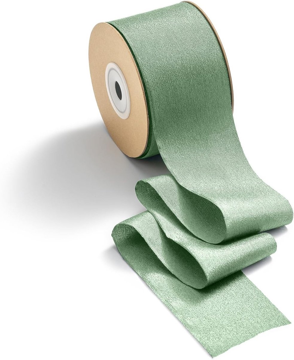 Brede groene geschenkband van 5 cm - Zijdeachtige chiffon lint voor bruiloften en decoraties in eucalyptusgroen en saliegroen