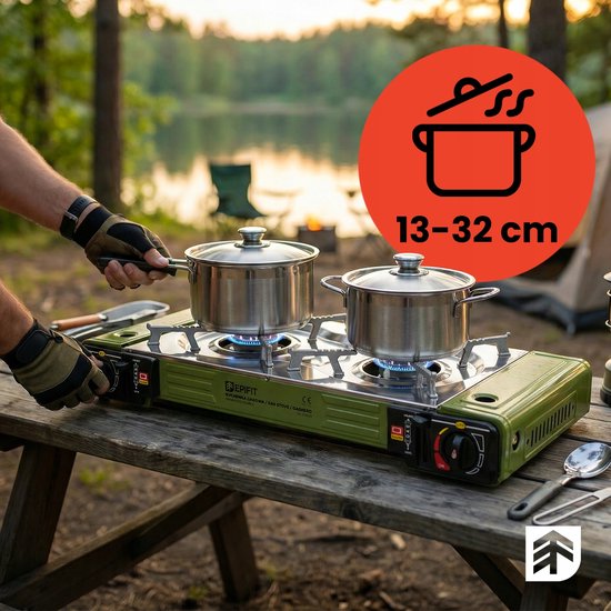 MOZY® - Draagbaar Gasfornuis - in Koffer - Groen - Antislip - Dubbele Gaspit - Tweepits Gastoestel - Camping Kooktoestel - Draagbaar Gasfornuis van MOZY — afbeelding 3