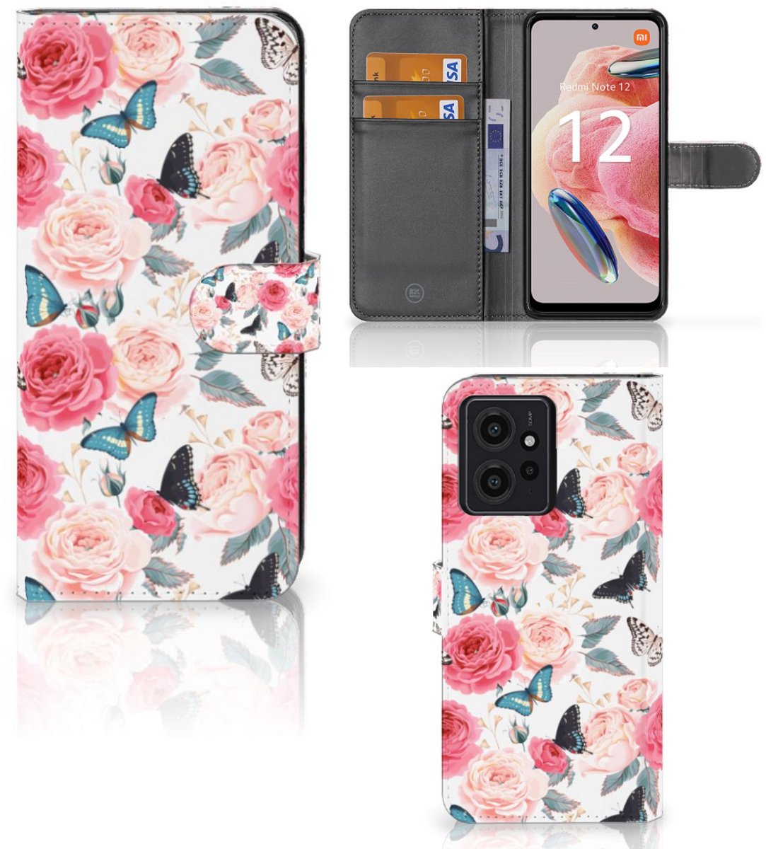 Xiaomi Redmi Note 12 4G Hoesje Butterfly Roses