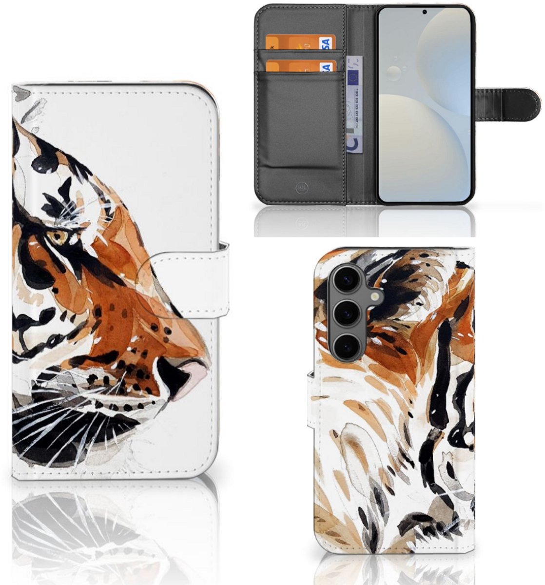 Book Case voor Hoesje Samsung Galaxy S25 Watercolor Tiger