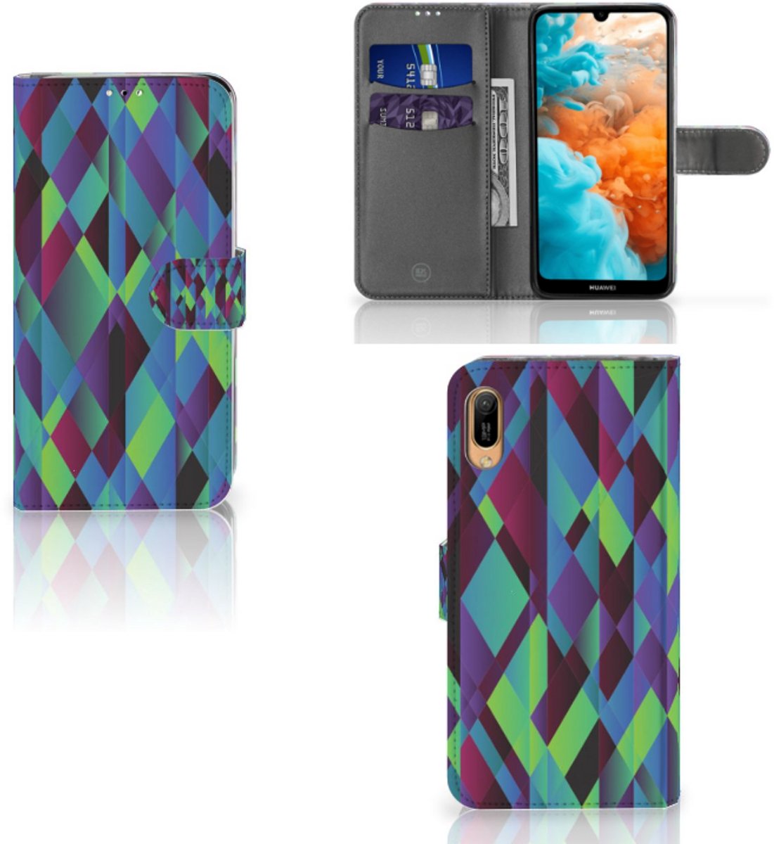 Huawei Y6 (2019) Book Case Abstract Green Blue