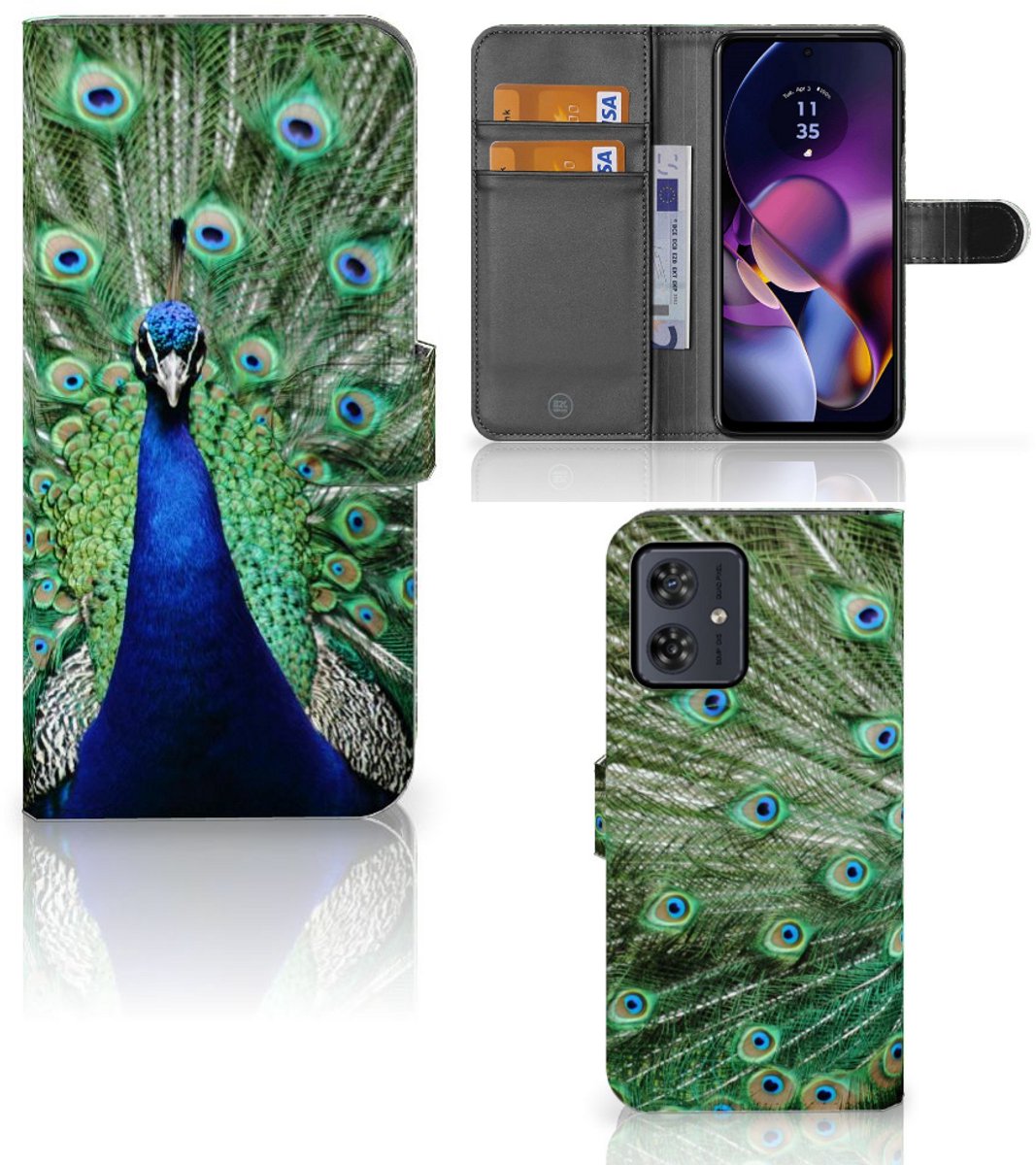 Motorola Moto G54 Telefoonhoesje met Pasjes Pauw