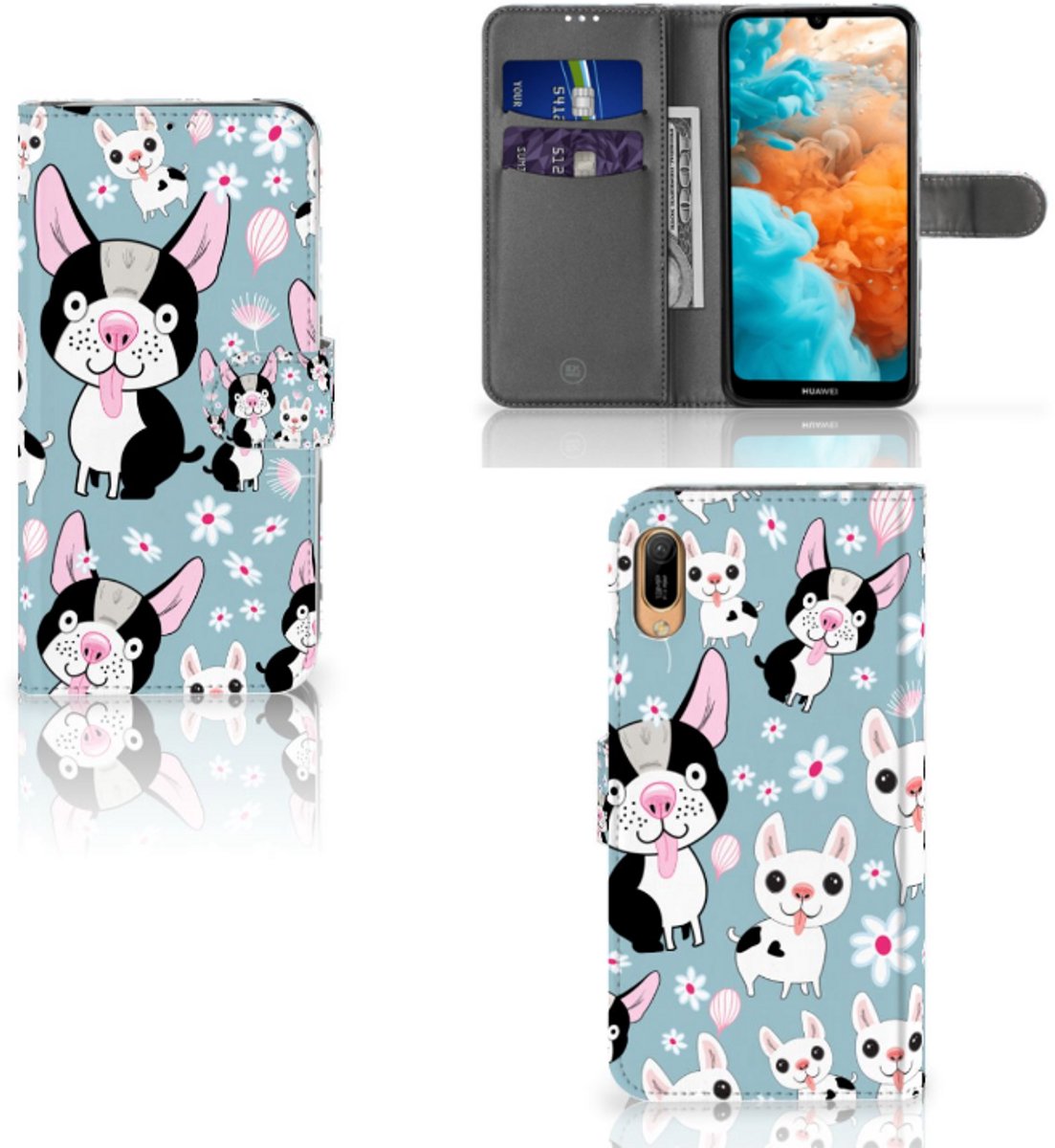 Book Case voor Huawei Y6 (2019) Telefoonhoesje met Pasjes Hondjes