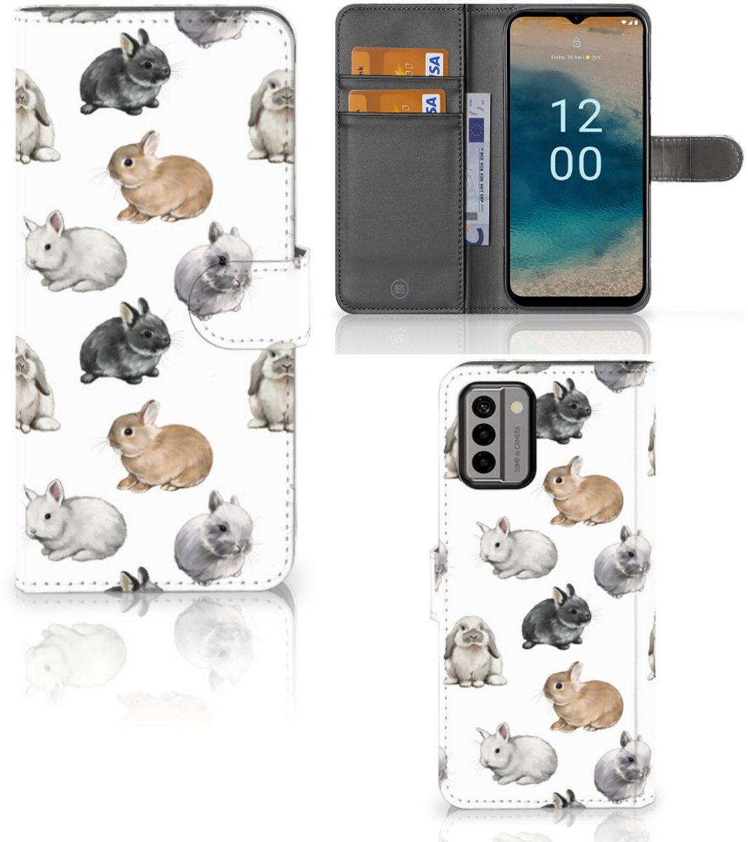 Telefoonhoesje met Pasjes voor Nokia G22 Konijntjes