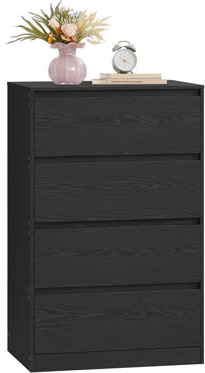 Vasagle Ladekast - Met 4 Lades - Opbergkast voor Slaapkamer - Modern Design Zwart