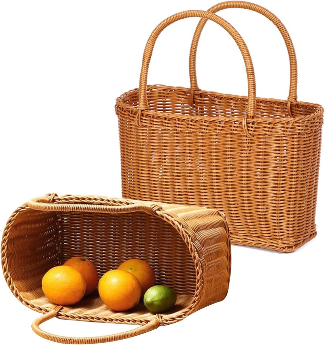 Picknickmand - Picknick Mandje - Boodschappenmand - Fruitmand - Winkelmand - Polypropyleen - Bruin - Maat S - van Imperatoris
