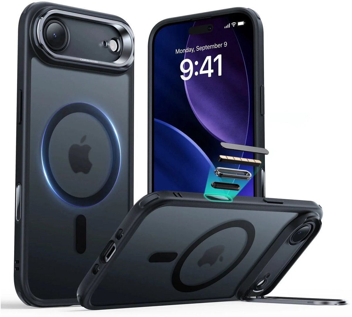 ESR Hoesje Geschikt voor iPhone Air - Classic Hybrid HaloLock Stand - Compatibel met MagSafe & Qi2 - Back Cover met Standaard - Camera Kickstand - Camera Control - Frosted Zwart