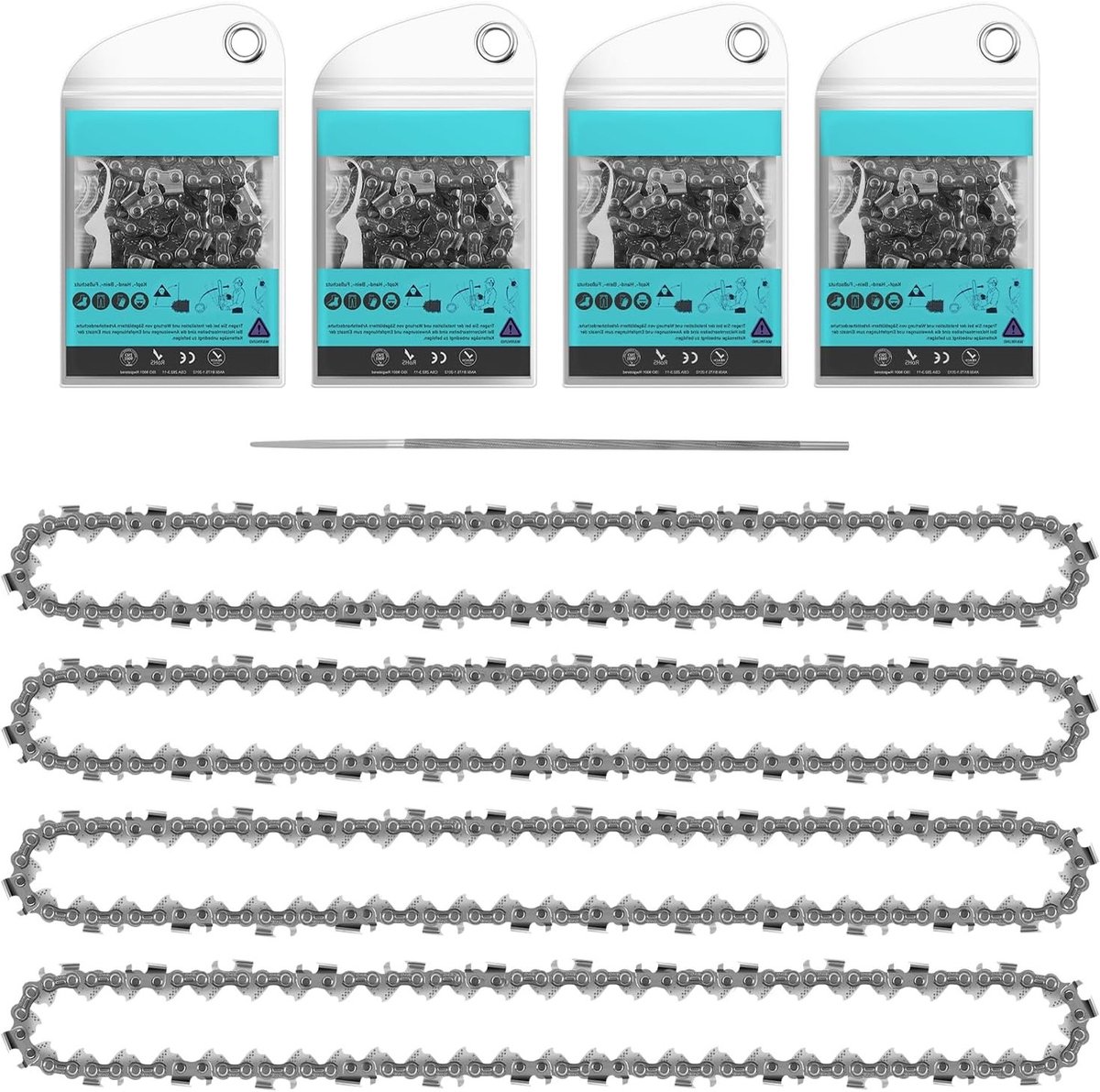 4 Pack Zaagkettingen 3/8" 1.1mm 52 TG 35cm met 1 Vijl, Geschikt voor Tuinmachines en Kettingzagen, Hoogwaardige Kwaliteit en Duurzaamheid
