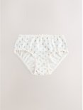 Witte onderbroek met blauwe bloemenprint en kanten rand.