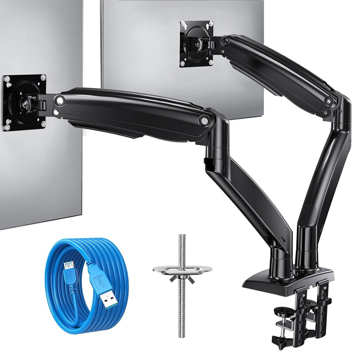 Monitor Arm - Dubbele Monitor Arm - Ergonomisch Werken - Gasveer Verstelbaar - 15-35 Inch - Zwart